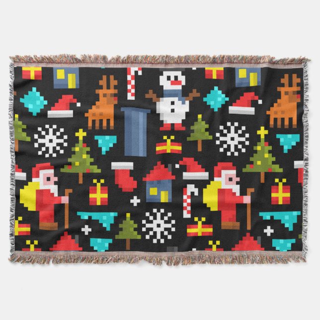 Pixel Christmas Throw Blanket (Front)