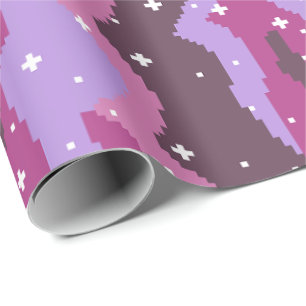 Pixel Cosmic Waves with Stars Pattern Wrapping Paper