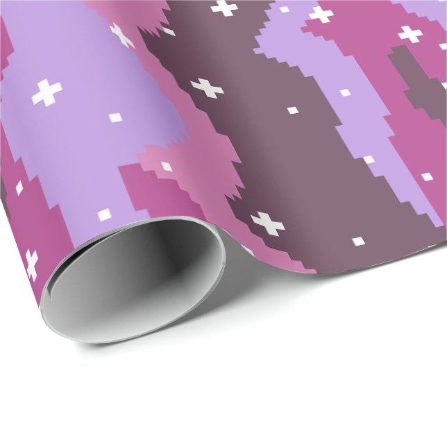 Pixel Cosmic Waves with Stars Pattern Wrapping Paper (Roll Corner)