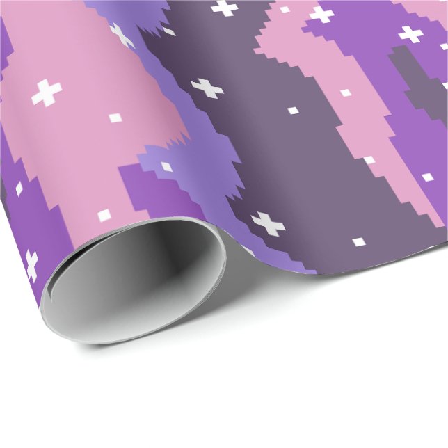 Pixel Cosmic Waves with Stars Pattern Wrapping Paper (Roll Corner)
