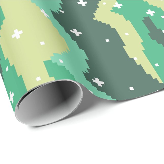 Pixel Cosmic Waves with Stars Pattern Wrapping Paper (Roll Corner)