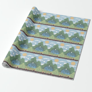 Pixel Countryside House Landscape Pattern Wrapping Paper