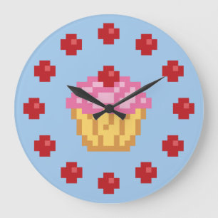 Pixel Cupcake Large Clock