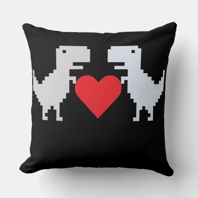 Pixel Dino Love – Cute Retro Throw Pillow (Front)
