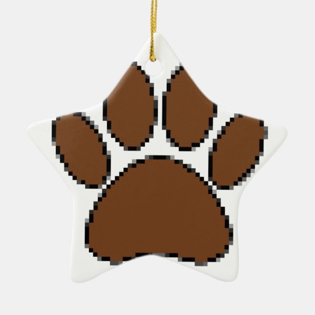 Pixel Dog Paw Print Ceramic Ornament (Front)
