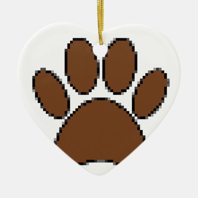 Pixel Dog Paw Print Ceramic Tree Decoration (Front)