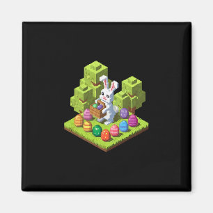 Pixel Easter Bunny Video Gamer Egg Hunting Fun Boy Magnet