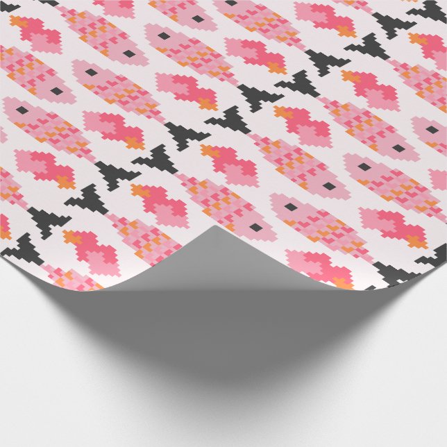 Pixel Fish and Hearts Pattern Wrapping Paper (Corner)