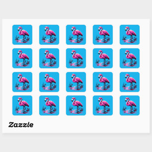 Pixel Flamingo - Vibrant Retro Art Tropical Bird Square Sticker