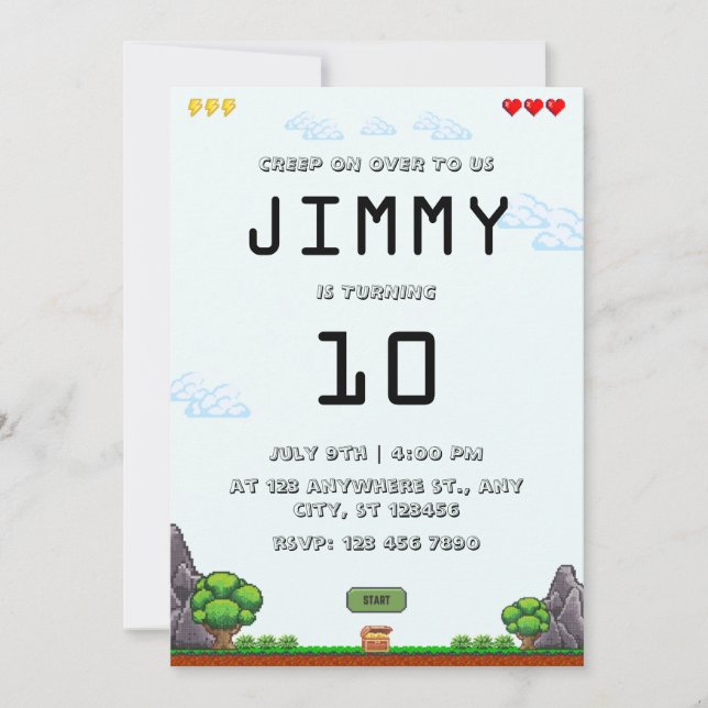 Pixel Game Birthday Invitation (Front)