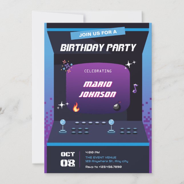 Pixel game birthday invitation (Front)