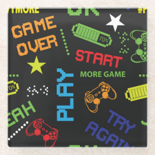 Pixel Game Style: Abstract Seamless. Glass Coaster