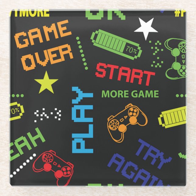 Pixel Game Style: Abstract Seamless. Glass Coaster (Front)