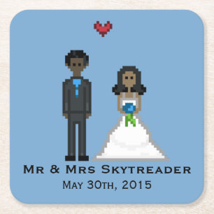 Pixel Gamer Bride & Groom Wedding Coaster