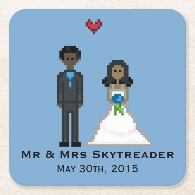 Pixel Gamer Bride & Groom Wedding Coaster (Front)