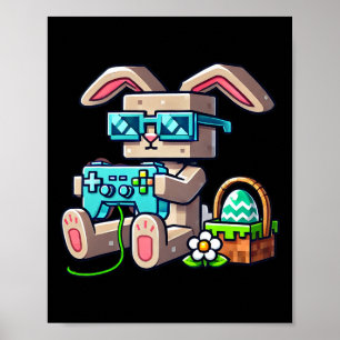 Pixel Gamer Bunny Easter For Kids Teens Adults  Poster