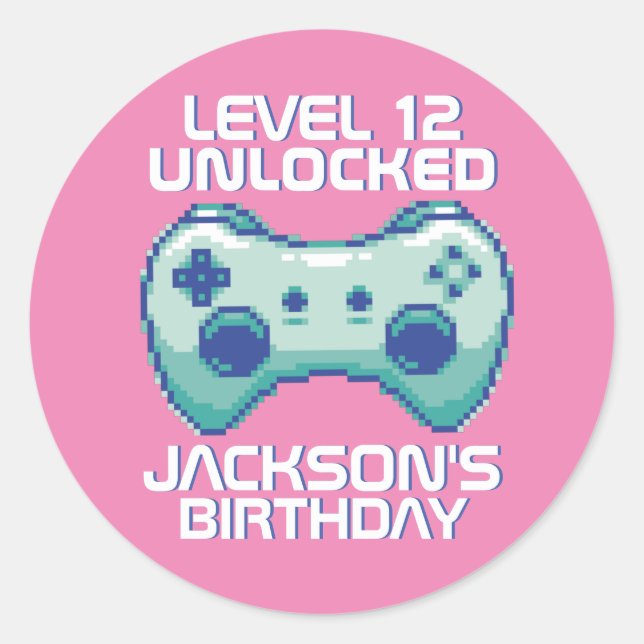 Pixel Gamer Girl Level Unlocked Gaming Birthday Classic Round Sticker (Front)
