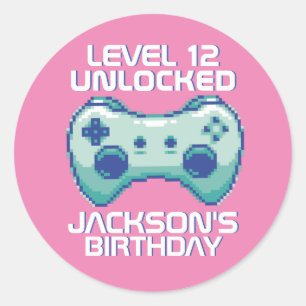 Pixel Gamer Girl Level Unlocked Gaming Birthday Classic Round Sticker