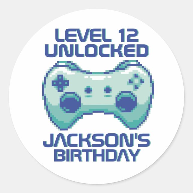Pixel Gamer Level Unlocked Gaming Boy Birthday Classic Round Sticker (Front)