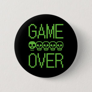 Pixel Gamer Skull Game Over Retro Video Game Arcad 6 Cm Round Badge