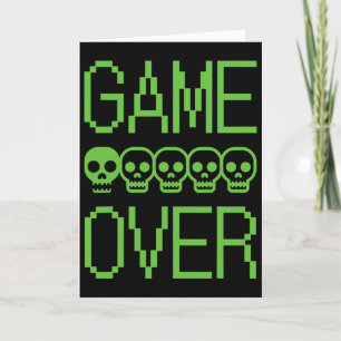 Pixel Gamer Skull Game Over Retro Video Game Arcad Card