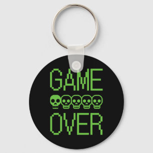 Pixel Gamer Skull Game Over Retro Video Game Arcad Key Ring