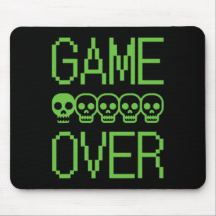 Pixel Gamer Skull Game Over Retro Video Game Arcad Mouse Pad