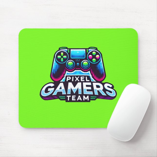 Pixel Gamers Team – Neon Green Glitch Mouse Pad (With Mouse)