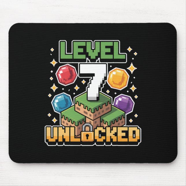 Pixel Gaming 7 Year Old Video Game 7th Birthday Bo Mouse Pad (Front)