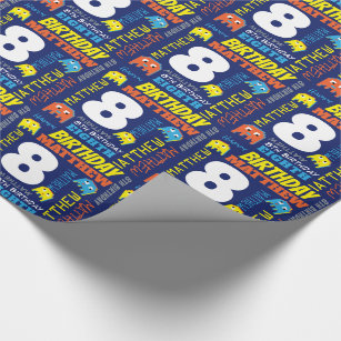 Pixel gaming alien 8th birthday bright custom wrapping paper