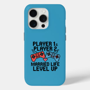 Pixel Gaming Couple Level Up Design iPhone 15 Pro Case