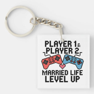 Pixel Gaming Couple Level Up Design Key Ring
