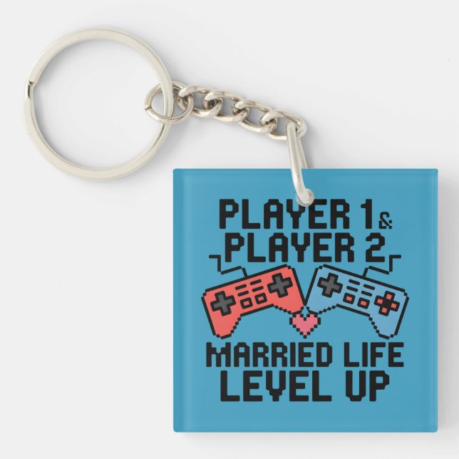Pixel Gaming Couple Level Up Design Key Ring (Front)