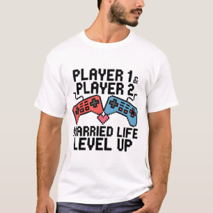 Pixel Gaming Couple Level Up Design T-Shirt