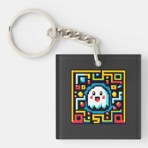 Pixel Ghost Maze - Retro Arcade-Inspired Gaming Key Ring