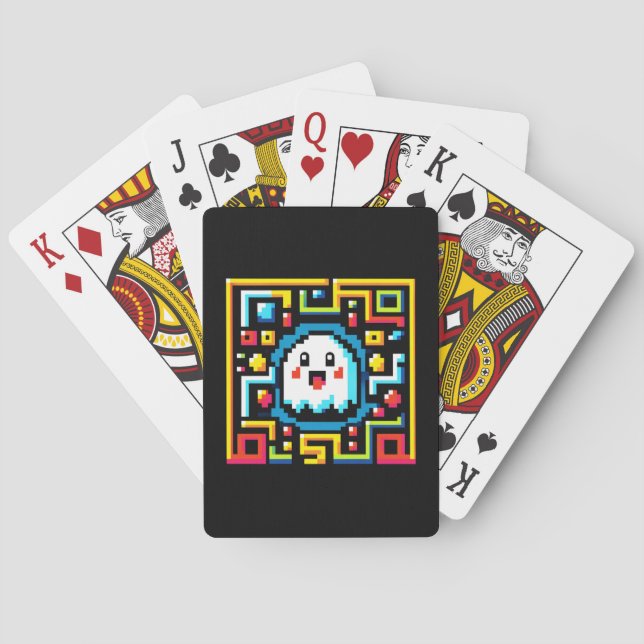 Pixel Ghost Maze - Retro Arcade-Inspired Gaming Playing Cards (Back)