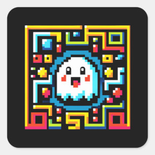 Pixel Ghost Maze - Retro Arcade-Inspired Gaming Square Sticker