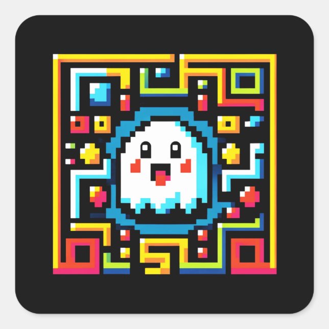 Pixel Ghost Maze - Retro Arcade-Inspired Gaming Square Sticker (Front)