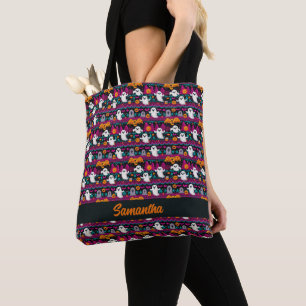 Pixel Ghosts Halloween Sweater Pattern Tote Bag