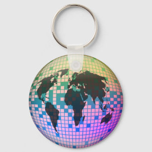 Pixel Globe Key Ring