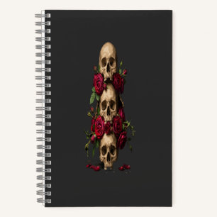 Pixel Gothic Skulls Red Roses Dark Fantasy Illustr Notebook