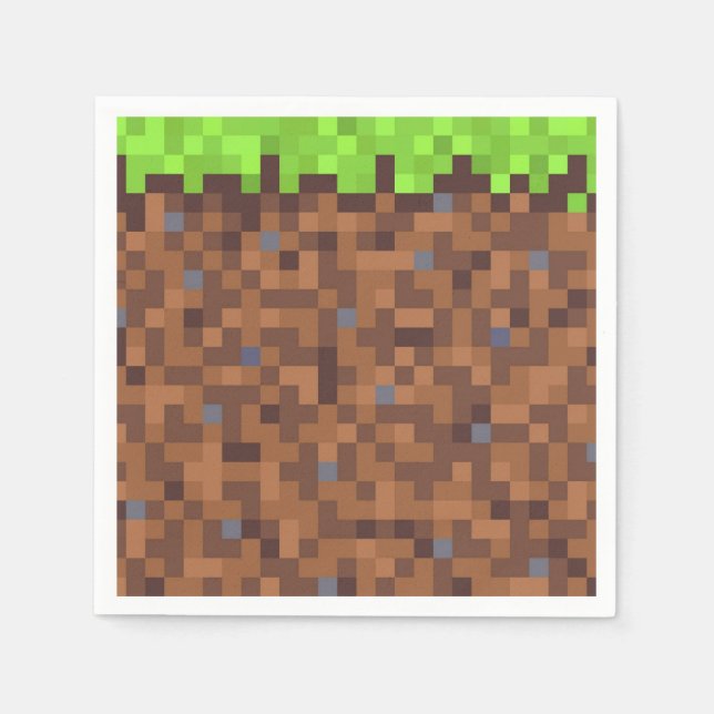 Pixel grass gamer birthday  napkin (Front)