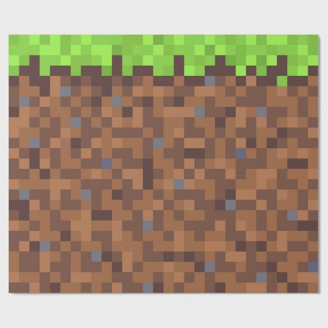 Pixel grass gamer birthday  wrapping paper (Flat)