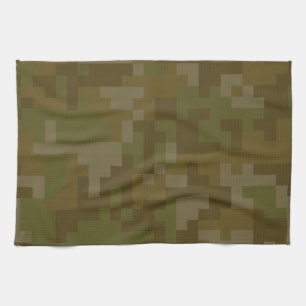 Pixel Green Army Camouflage pattern Tea Towel