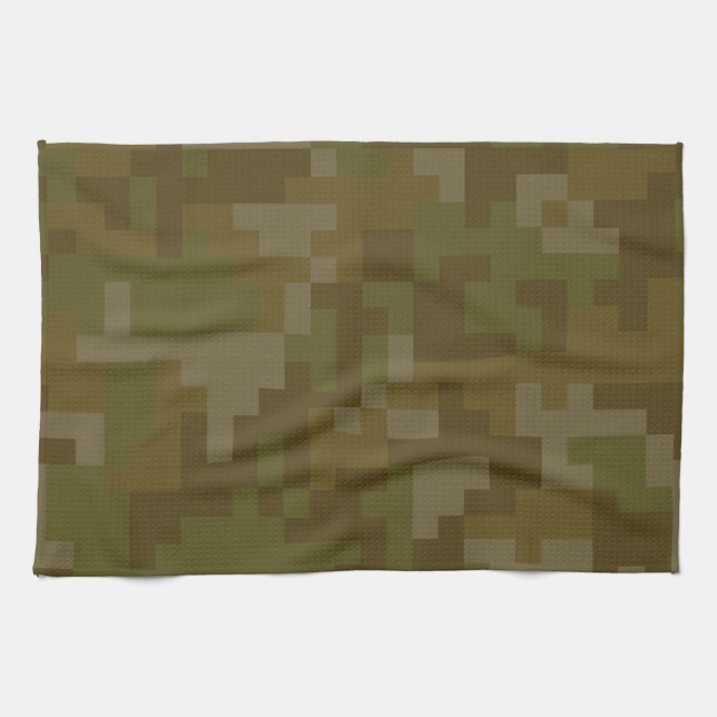 Pixel Green Army Camouflage pattern Tea Towel (Horizontal)