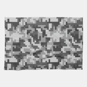 Pixel Grey and Black Army pattern Tea Towel