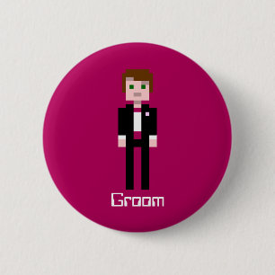 Pixel Groom - Maroon - Custom 6 Cm Round Badge