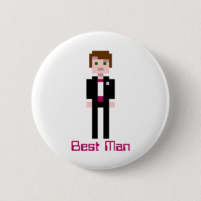 Pixel Groomsman - Maroon - Custom 6 Cm Round Badge (Front)