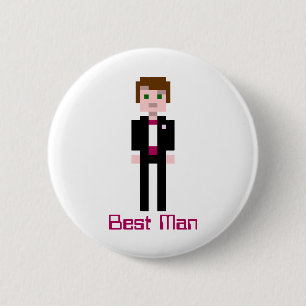 Pixel Groomsman - Maroon - Custom 6 Cm Round Badge