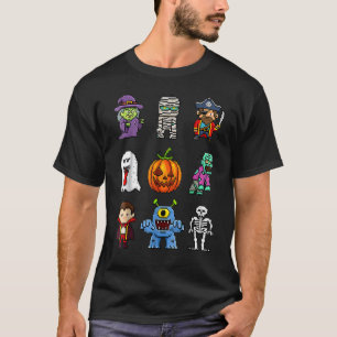 Pixel Halloween Witch Pumpkin Boo Pirate Skeleton  T-Shirt